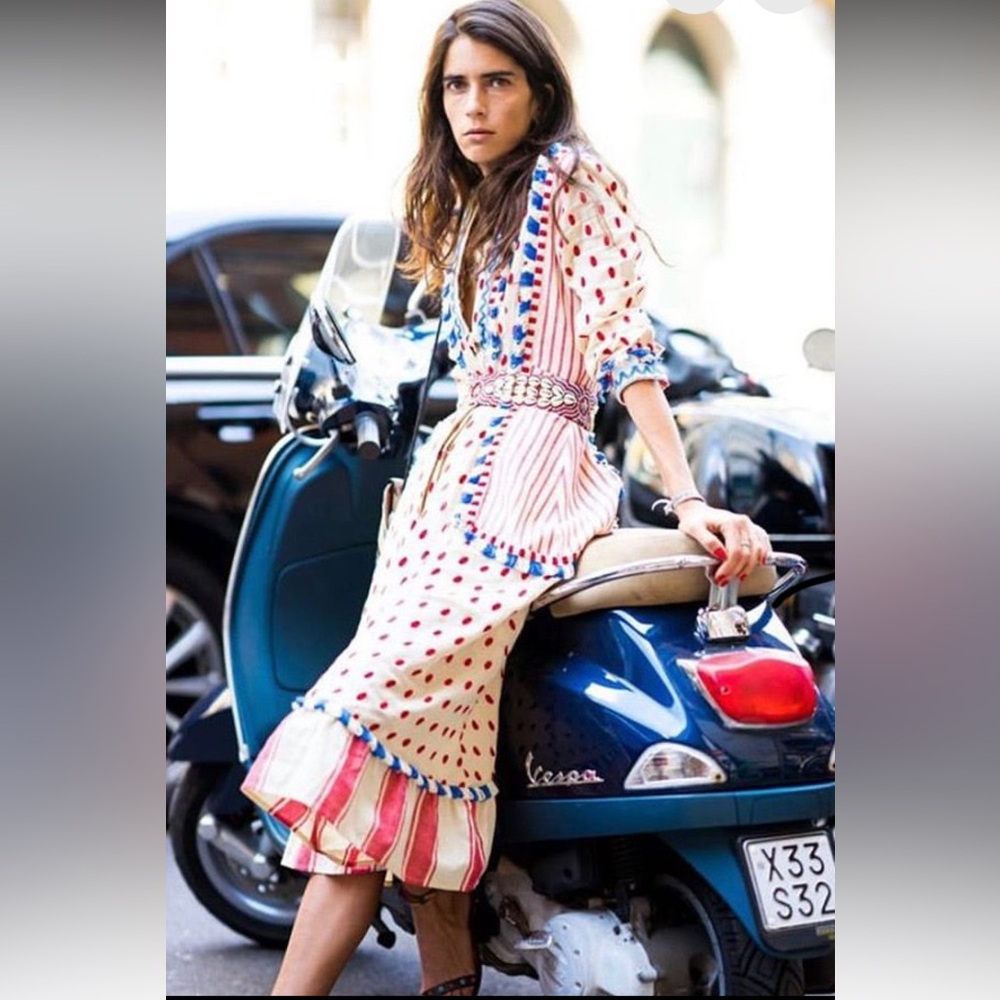 Dodo Bar Or Padma Polka Dot Stripe Dress Front Tie Size M New